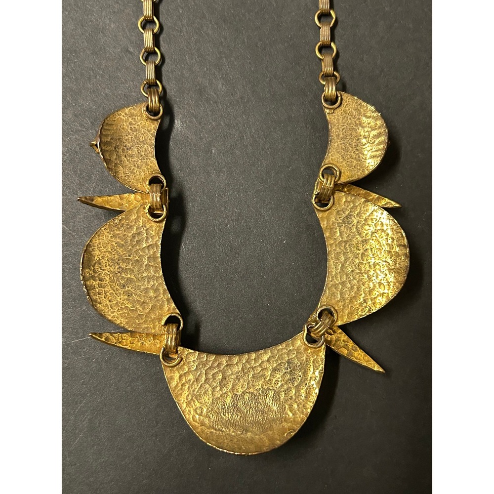 Vintage Jewelry Gold Blue Confetti Glass Bib Necklace Earring Set Brutalist RARE - Picture 5 of 8